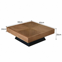 Table basse carrée moderne en bois massif avec plateau en chevron, base en bois massif, table basse pour salon, maison