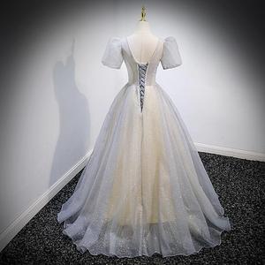 Ethereal V-Neck Ball Gown Evening Dress With Puff Sleeves Chiffon Empire Waistline For Women Spring Formal Wear - Product Image 4