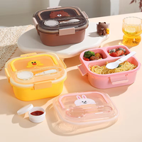 Lonchera Infantil Cuadrada de Plástico, Diseño Animado, Ecológica, Hermética, Apta para Microondas, Portátil, con Asa