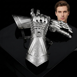 Gantelet en acier inoxydable plaqué argent, style antique moderne, avec émail doux gaufré, objet de collection artistique - Product Image 1