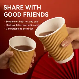 Vente en gros Gobelet en papier chaud biodégradable à double paroi personnalisé tasses à café à emporter avec couvercles