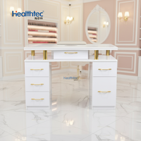 Table de manucure moderne avec plateau en pierre blanche, table de manucure individuelle et ensemble chaise, table à ongles
