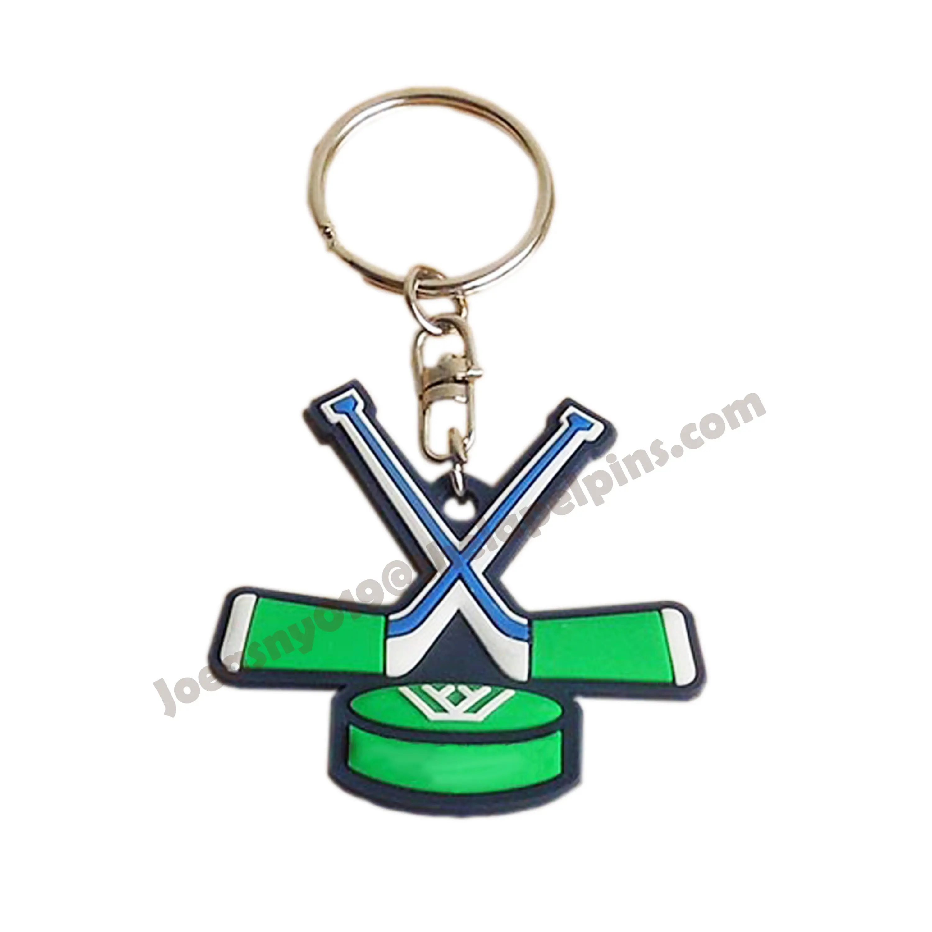custom cross ice-hockey stick and hockey design soft pvc keychain