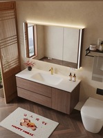 Kabinet Cermin Pintar dengan Wastafel Keramik, Terpasang di Dinding, Kayu Karet Vintage Modern, Garansi 5 Tahun untuk Penggunaan Hotel