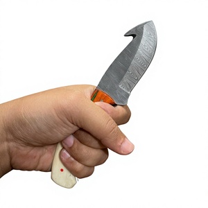 Cuchillo de caza y camping de hoja fija con punta de caída, de acero de Damasco, con mango de madera y hueso, personalizable DIY - Product Image 3