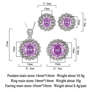 Fashion Eco-friendly Copper Wedding Party Trendy Jewelry Sets Women 14-10mm Purple Rose Cut Cubic Zirconia - Product Image 6