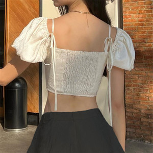 Sling manga corta Fit Casual diseños para mujer verano deportes Crop Tops camisas sin espalda blusa de Color sólido - Product Image 2
