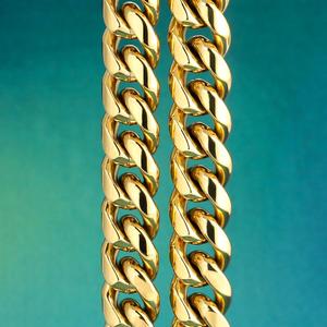 KRKC & CO logotipo personalizable 10mm Hip Hop cubano enlace <span class=keywords><strong>cadena</strong></span> de <span class=keywords><strong>oro</strong></span> de acero inoxidable 14K italiano de <span class=keywords><strong>cadena</strong></span> de <span class=keywords><strong>oro</strong></span> - Product Image 2