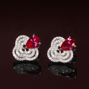 FANYA FYED3368 Women's <b>Stud</b> Earrings 925 <b>Silver</b> Gold & <b>Silver</b> Plated Flower Shape Zircon Fine Style for Party Occasions - Product Image 1