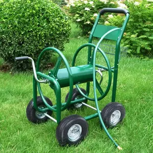 Chariot d'enrouleur de tuyau en acier métallique mobile Outil de jardinage Plantation Cour Chariots d'enrouleur de tuyau d'eau