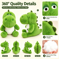 Peluche Dinosaure Vert Doux de 8 Pouces, Jouet en Peluche Animal Assis, Prix pour Machine d'Arcade de Centre Commercial, Vente Directe, Acheter en Gros