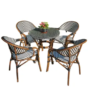 Bamboo Garden dining furniture 4 seater aluminum black and white patio sets rattan outdoor chairs and tables