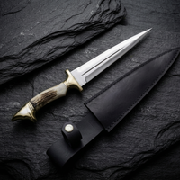 Couteau de chasse à lame fixe en acier au carbone fait main, pointe tombante, avec manche en os et accessoires en laiton, 14 pouces, pour extérieur, DIY, OEM