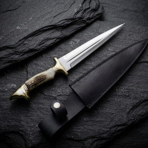 Cuchillo de caza de hoja fija de acero al carbono hecho a mano con mango de hueso y herrajes de latón, 14 pulgadas, para exteriores, DIY, OEM - Product Image 1