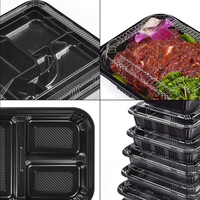 Sunzza – pot chaud rectangulaire en PP noir de qualité alimentaire, emballage à emporter, conteneurs de préparation de repas, stockage des aliments à 3 compartiments 36OZ