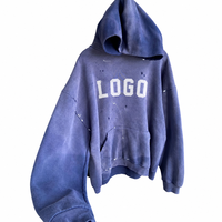 Sweat à capuche en molleton épais pour homme, effet délavé vintage avec impression personnalisée
