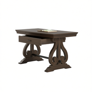 Scrivania Classica Tradizionale in Finitura Rovere Scuro con Cassetto Nascosto, Scrivania per Computer da Ufficio Domestico, Mobili in Legno - Product Image 1
