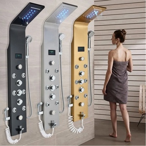ZEPENG <span class=keywords><strong>Colonne</strong></span> de Douche Murale Thermostatique de Luxe avec Panneau LED, Affichage de la Température et en Acier Inoxydable - Product Image 1