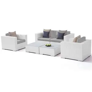 Роскошная белая садовая плетеная мебель для дивана на открытом воздухе Патио Алюминиевый ротанг диван-стулья набор для улицы