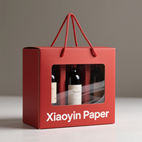 Logotipo Personalizado 1 botella caja de vino embalaje de papel impresión cartón regalo caja de vino con asa ventanas
