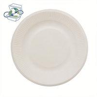 Assiette ronde jetable en bagasse de canne à sucre blanche, épaisse et côtelée, 8 pouces, pour pique-nique, événements et collations