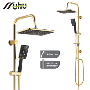 Columna de Ducha Negra y Dorada para Baño, Juego de Ducha Completo Montado en la Pared con Filtro, Cabezal de Ducha en Cascada de 3 Funciones - Product Image 2