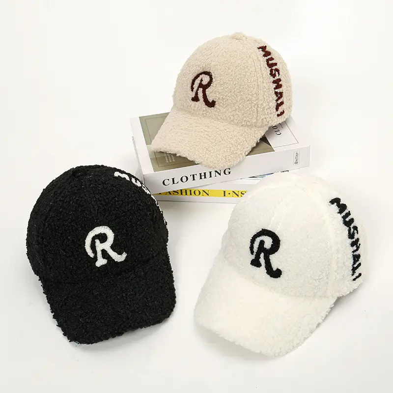 Logo personalizzato warm fluffy winter fleece peluche teddy fur sport berretto da baseball per le donne