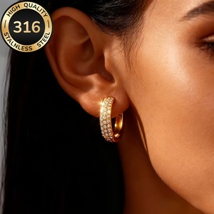 Pendientes de burbuja circulares estilo hip-hop, pendientes de circonita, pendientes para mujer de estilo europeo y americano transfronterizo - Product Image 1