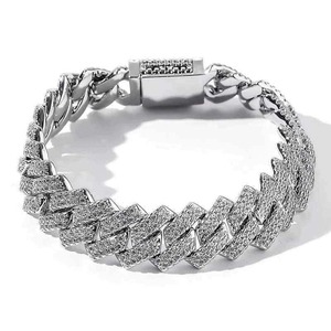 Trendy Iced Out <b>Silver</b> Rhodium Plated Cuban Link <b>Bracelet</b> for <b>Men</b> Luxury Diamond Look Unisex Hip Hop <b>Bracelet</b> Jewelry - Product Image 5