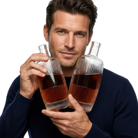 Bouteille en verre côtelée de 500 ml en forme de baril, bouteille de rhum ronde à rayures verticales avec bouchon en liège pour jus de fruits, boissons et spiritueux