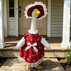 Disfraz de Ganso para Porche, Vestido con Estampado Floral Rojo, Ropa de Cosplay para Estatuas de 23 Pulgadas, Decoración Festiva para Jardín y Patio, Trajes para Gansos de Porche - Product Image 6