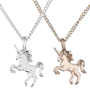 Mode or argent plaqué licorne pendentif collier alliage cheval collier tour de cou cadeaux pour femmes filles ami bijoux magiques