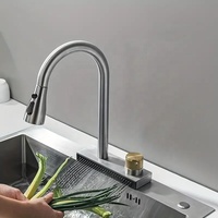Robinet de cuisine moderne à cascade, en acier inoxydable 304, mitigeur chaud/froid à poignée unique, rotatif à 360 degrés, monotrou