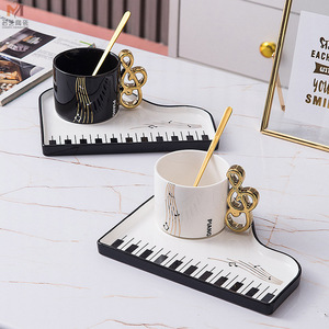 <span class=keywords><strong>2023</strong></span> nuevo piano creativo nórdico teclas blancas y negras taza de café de cerámica y platillo conjunto exquisitas tazas - Product Image 5