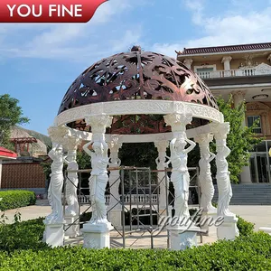 Stone Garden Gazebo Outdoor Metal Roof Natural Stone Marble Luxury Garden Gazebo