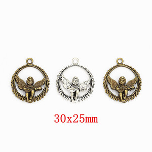 Breloques en forme <span class=keywords><strong>d</strong></span>'<span class=keywords><strong>ange</strong></span> pour la fabrication de bijoux, pendentifs ajourés en alliage de zinc 30x25mm, bronze antique, argent antique - Product Image 1