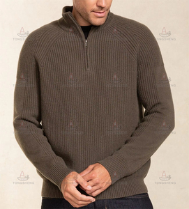 Proveedor de prendas de punto personalizado <span class=keywords><strong>cuello</strong></span> <span class=keywords><strong>alto</strong></span> para <span class=keywords><strong>hombre</strong></span> 1/4 cuarto Zip Jumper <span class=keywords><strong>Jersey</strong></span> de punto de lujo lana Cachemira media cremallera suéter hombres - Product Image 3