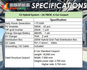 Système de carport solaire hybride 24,78 kW pour 6 voitures, solution photovoltaïque connectée au réseau et hors réseau - Product Image 3