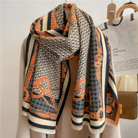 Vente d'usine Écharpe en jacquard floral double face en polyester doux et chaud pour femmes, chaîne à lettres, châle de climatisation épais