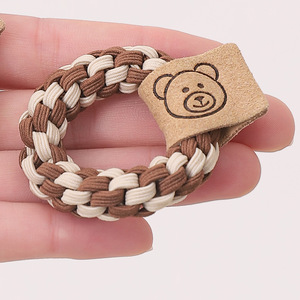 Élastique à cheveux tressé fait main avec breloque ours, élastique épais pour queue de cheval, motif dessin animé en tissu tressé décontracté - Product Image 3