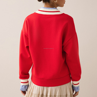 Sweat-shirt personnalisé OEM à rayures preppy, col en V, manches longues, coupe oversize, style vintage, bordure en tricot, tenue décontractée pour femme