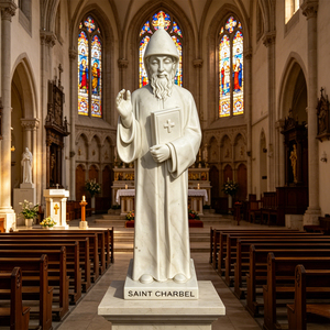 Statue de prêtre ermite libanais en pierre naturelle sculptée à la main, personnalisable, résistante aux intempéries, pour <span class=keywords><strong>jardin</strong></span> d'église - Product Image 1