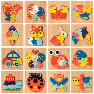 <span class=keywords><strong>Puzzle</strong></span> <span class=keywords><strong>en</strong></span> bois pour enfants, <span class=keywords><strong>puzzle</strong></span> 3D à encastrer pour les tout-petits, jouet éducatif sensoriel précoce avec des motifs d'animaux et de véhicules - Product Image 5