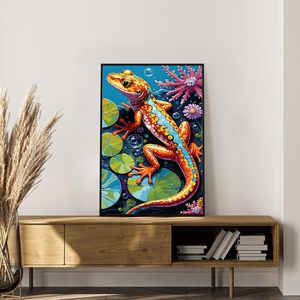 Peinture à l'huile numérique Songwoo Vivid Multicolor Gecko avec feuilles de lotus et bulles de corail, <span class=keywords><strong>art</strong></span> <span class=keywords><strong>pop</strong></span> naturelle tropicale, kit de peinture par numéros - Product Image 3
