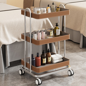 Carrito de Servicio Rodante de 3 Niveles Z, Metal y Cuero Sintético, Bloques Multicolor para Salón y Hogar - Product Image 3