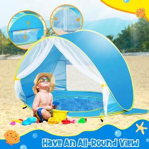 Abri de plage bleu en maille facile à installer avec protection solaire UPF50+ anti-UV pour bébés et tout-petits, idéal pour le camping en extérieur et les jeux à la piscine - Product Image 4