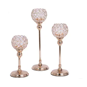 Unique wedding table decoration crystal centerpieces gold metal globe candle holder