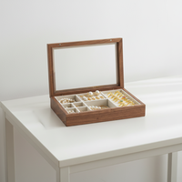 Boîte à bijoux rectangulaire en noyer noir, double couche, compartimentée, pour boucles d'oreilles, colliers et bagues