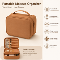 Trousse de Maquillage de Voyage en Gros Personnalisée en Oxford Grande Capacité, Étui Cosmétique avec Support pour Pinceaux, Double Fermeture Éclair et Poignée, Trousse de Toilette pour Femme
