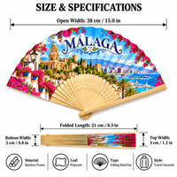 Vente en gros de souvenirs de Malaga, abanicos en bois de 21 cm, éventails en bambou et polyester personnalisés, éventails en bambou pour cadeaux